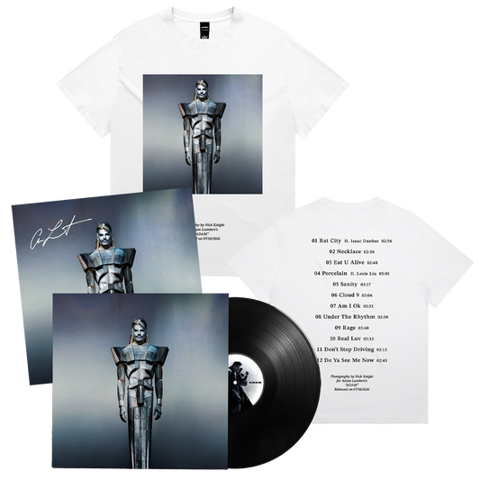 ADAM Statue Photo Tee (White) + SIGNED Vinyl Bundle