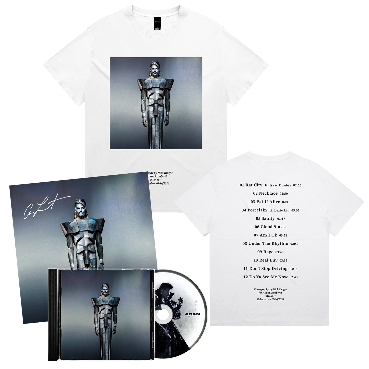 ADAM Statue Photo Tee (White) + SIGNED CD Bundle
