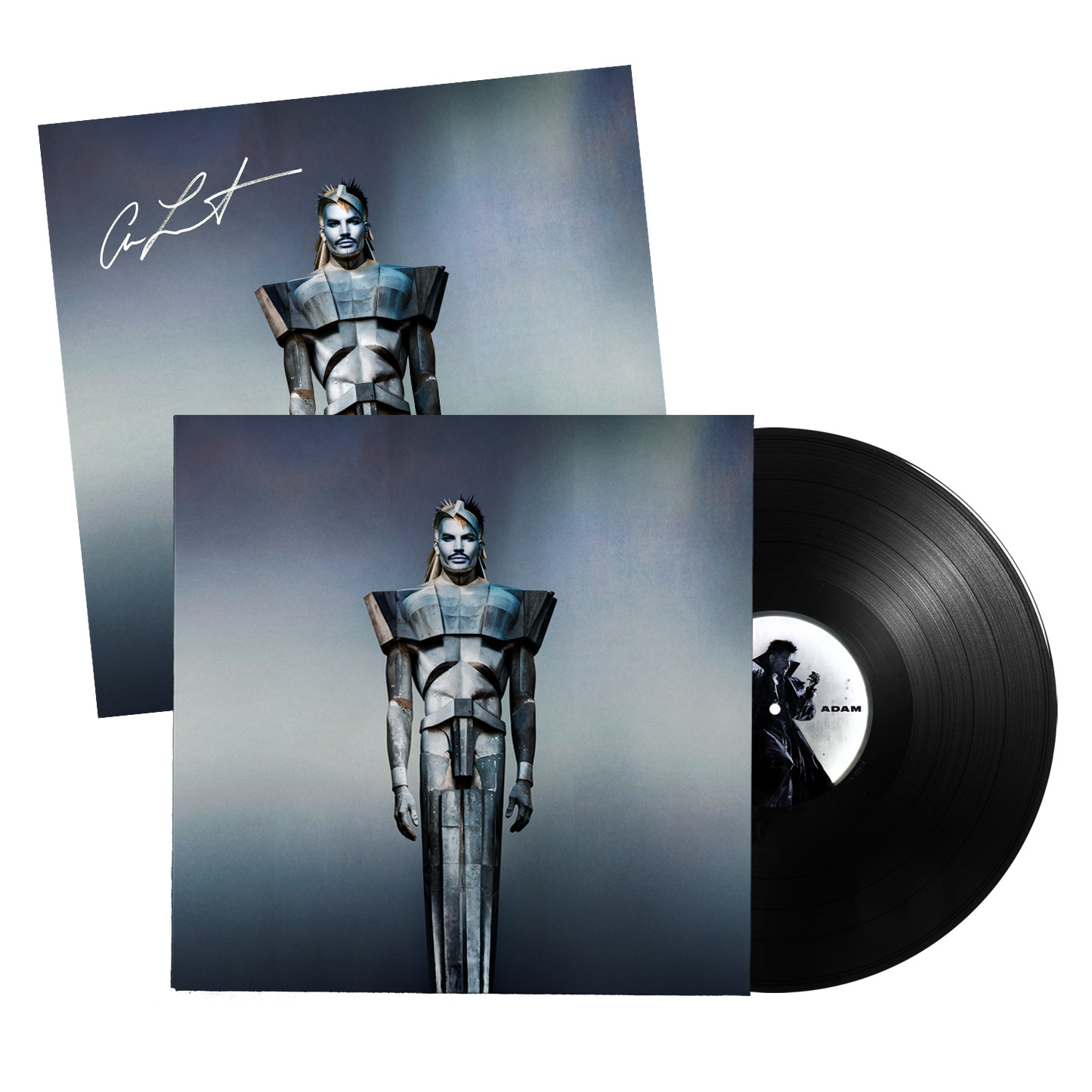 ADAM Statue Photo Tee (White) + SIGNED Vinyl Bundle